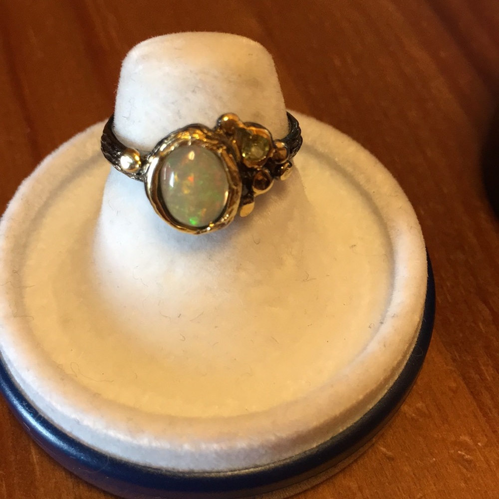 Natural Fire Opal and Citrine ring, SS925
